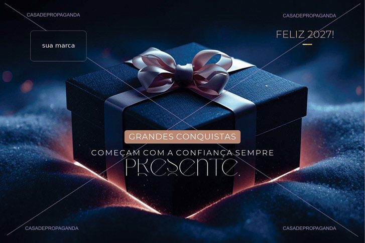 Cartão Natal Presente Azul Corporativo